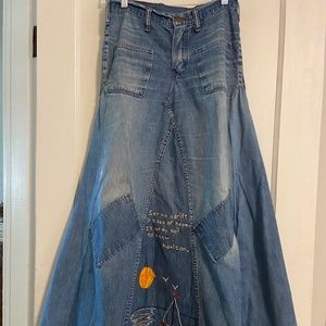 Vintage Denim Long Hippie Skirt